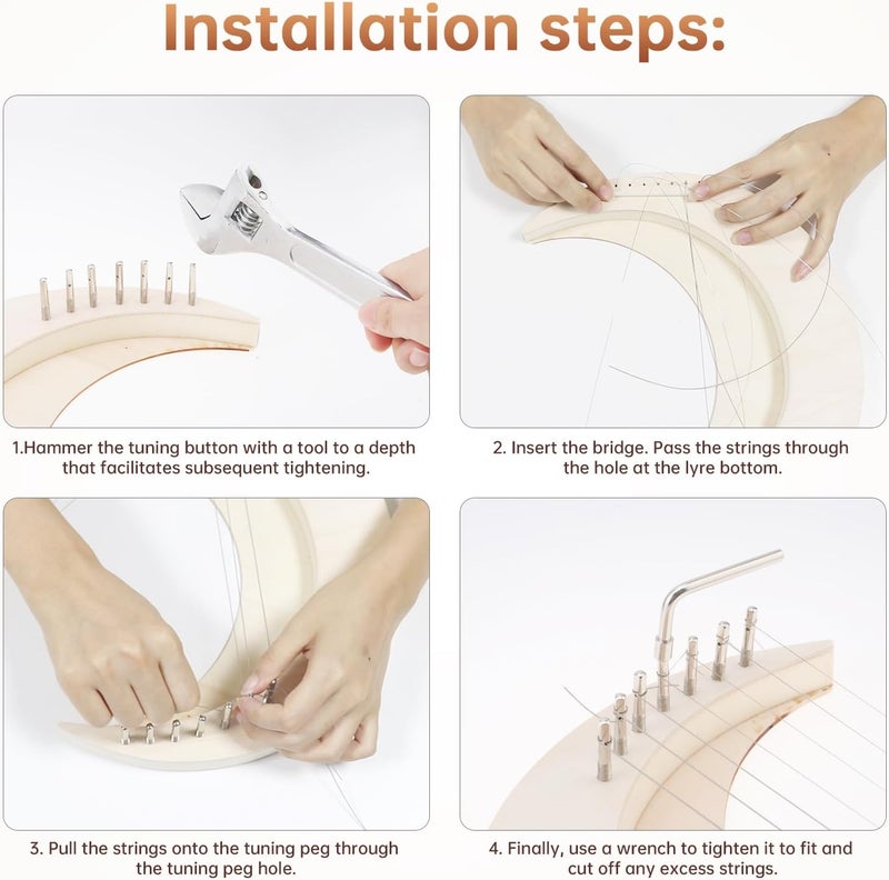 OriGlam Lyre Harp 7 String DIY, Moon Shaped Lyre Harp Musical Instrument, Wood String Instruments, Make Your Own Basswood - Image 4